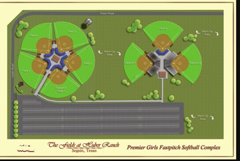Colored site plan of a youth softball complex with fields and parking